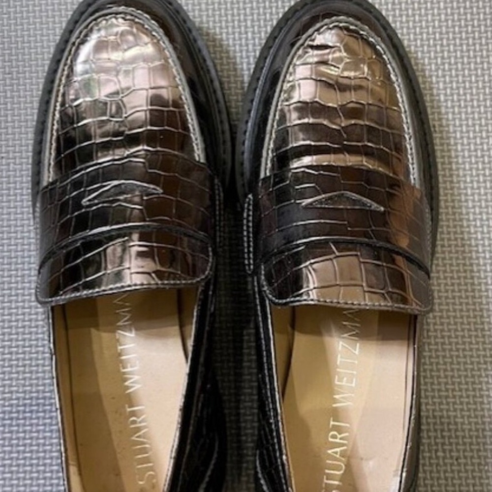 Stuart Weitzman loafers, gunmetal, 7.5, worn once